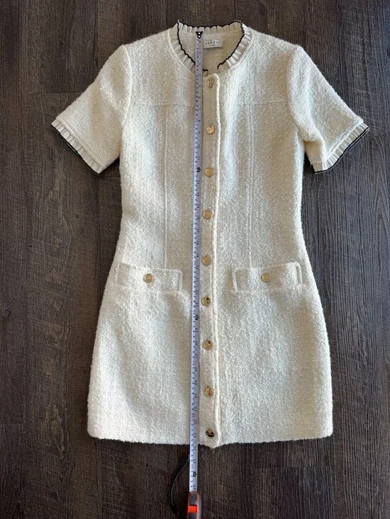 Sandro Molly Tweed Patch Pocket Minidress in Ecru - Size EU 36 - Picture 6 of 10